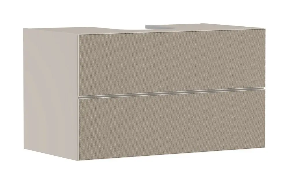 Waschtischunterschrank in Sandbeige Matt mit zwei Schubkästen, geeignet für Konsolen Aufsatzwaschtisch, hergestellt von Hansgrohe.